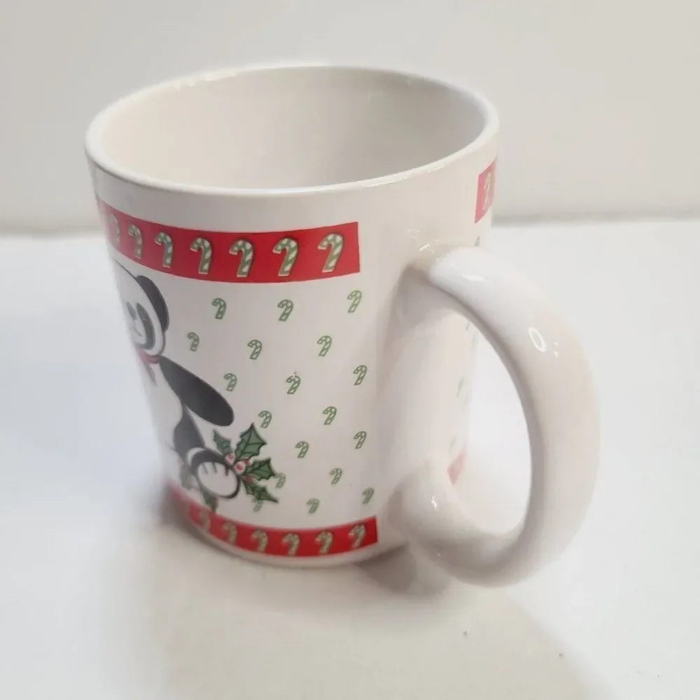 Vintage Kawaii Panda Bear Candy Cane Christmas Ceramic Coffee Mug